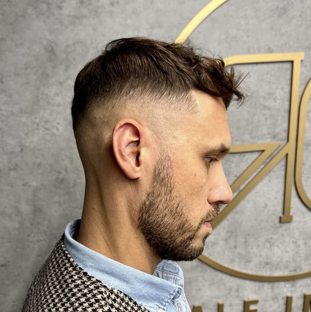 Haircut and beard grooming, skin fade and short beard